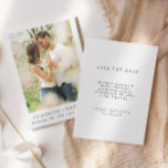 Eenvoudige elegante foto | Bruiloft Save The Date<br><div class="desc">Een eenvoudige elegante save the date bruiloft aankondiging. Deze save the date kaart is voorzien van elegante tekst met een foto. De foto is alleen voor plaatsingsdoeleinden en kan worden vervangen door elke foto van uw keuze. Alle tekst op de voor- en achterkant van de kaart kan worden aangepast. De...</div>