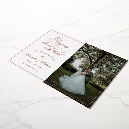 Eenvoudige Elegante Foto Bruiloft Save The Date Folie Uitnodiging (Gedraaid)