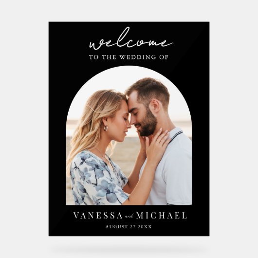 Eenvoudige elegante foto bruiloft welkom acryl bord (Voorkant)