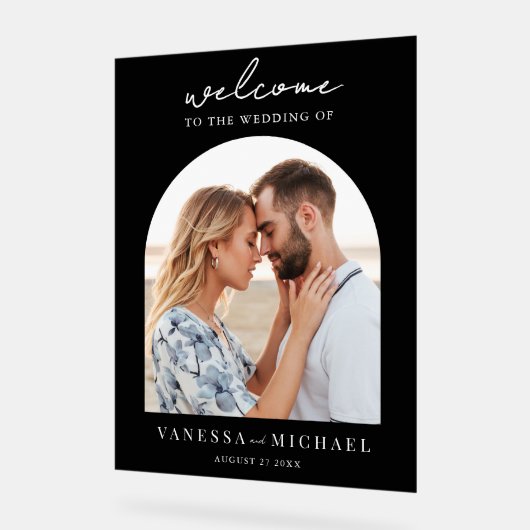 Eenvoudige elegante foto bruiloft welkom acryl bord (Hoek)