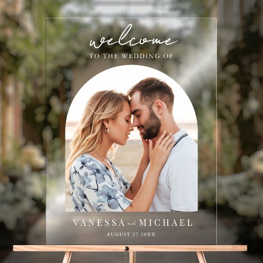 Eenvoudige elegante foto bruiloft welkom acryl bord