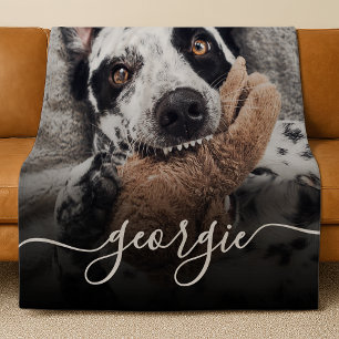 Eenvoudige Elegante Foto & Elegante Script Aangepa Fleece Deken