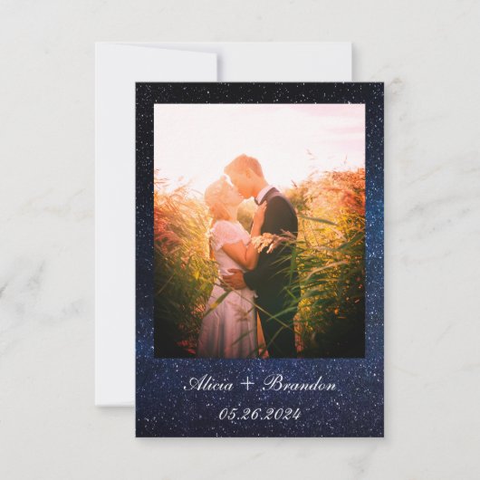 Eenvoudige elegante foto galaxy Celestial Text Wed Save The Date (Voorkant)