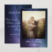 Eenvoudige elegante foto galaxy Celestial Text Wed Save The Date (Voorkant / Achterkant)