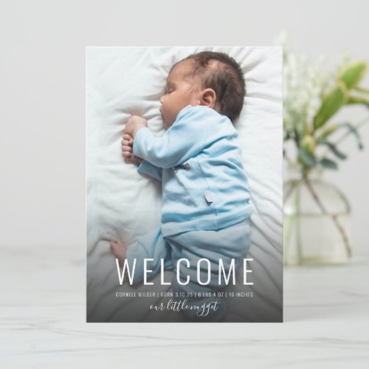 Eenvoudige Elegante Foto Geboorteaankondiging Baby (Staand voorkant)