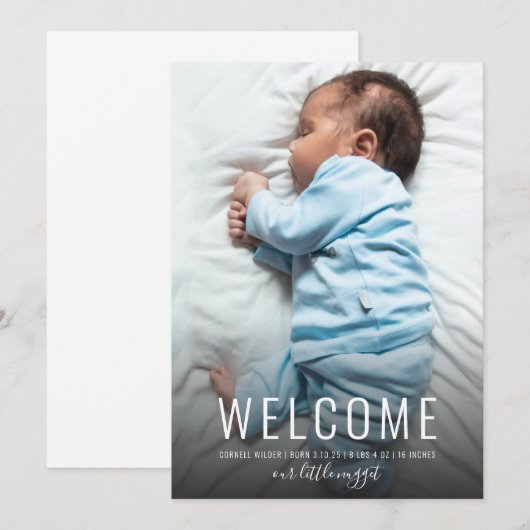 Eenvoudige Elegante Foto Geboorteaankondiging Baby (Voorkant / Achterkant)