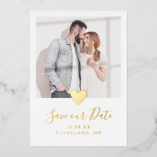 Eenvoudige Elegante Foto Hart Save the Date Echt G Folie Uitnodiging