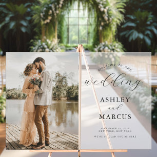 Eenvoudige Elegante Foto Huwelijk Welkom Frosted Acryl Bord