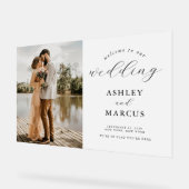 Eenvoudige Elegante Foto Huwelijk Welkom Frosted Acryl Bord (Hoek)