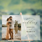 Eenvoudige Elegante Foto Huwelijk Welkom Frosted Acryl Bord (Neutraal)