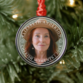 Eenvoudige Elegante Foto Klassiek Wit Script Afsch Metalen Ornament