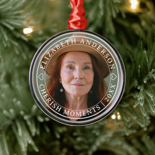 Eenvoudige Elegante Foto Klassiek Wit Script Afsch Metalen Ornament (Boom)