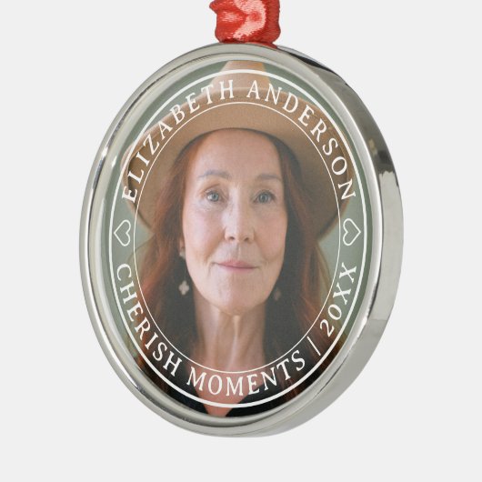 Eenvoudige Elegante Foto Klassiek Wit Script Afsch Metalen Ornament (Links)