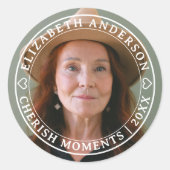 Eenvoudige Elegante Foto Klassiek Wit Script Afsch Ronde Sticker (Voorkant)