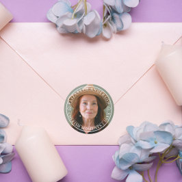 Eenvoudige Elegante Foto Klassiek Wit Script Afsch Ronde Sticker