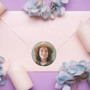 Eenvoudige Elegante Foto Klassiek Wit Script Afsch Ronde Sticker