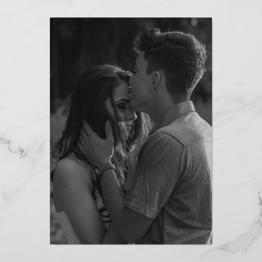 Eenvoudige elegante foto klassieke bruiloft folie uitnodiging (Achterkant)