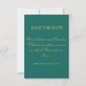Eenvoudige elegante foto maragdgroene tekst huweli save the date (Achterkant)