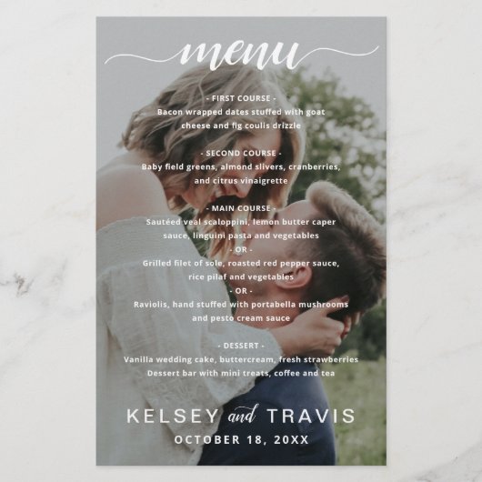 Eenvoudige Elegante Foto Moderne Trouwmenu (Voorkant)