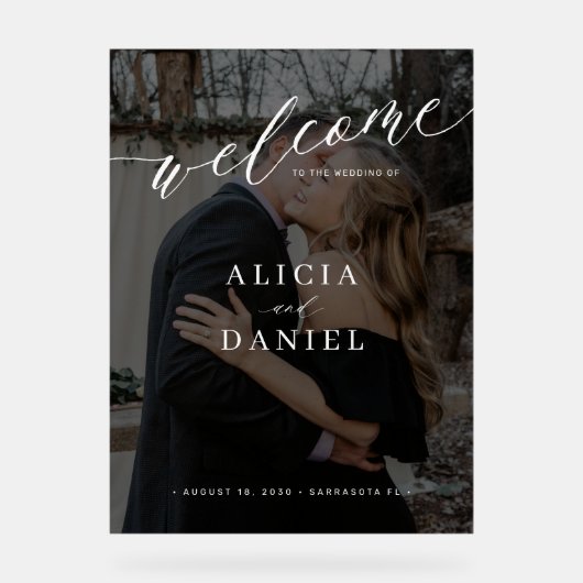 Eenvoudige elegante foto overlay bruiloft welkom t acryl bord (Voorkant)
