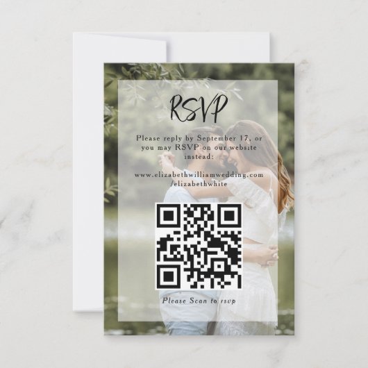 Eenvoudige Elegante Foto Overlay QR-code Trouwen R RSVP Kaartje (Voorkant)