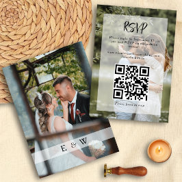 Eenvoudige Elegante Foto Overlay QR-code Trouwen R RSVP Kaartje