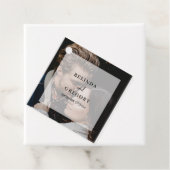 Eenvoudige elegante foto overlay script bruiloft bedankjes labels (In situ)