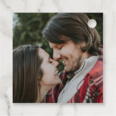 Eenvoudige elegante foto overlay script bruiloft bedankjes labels (Achterkant)