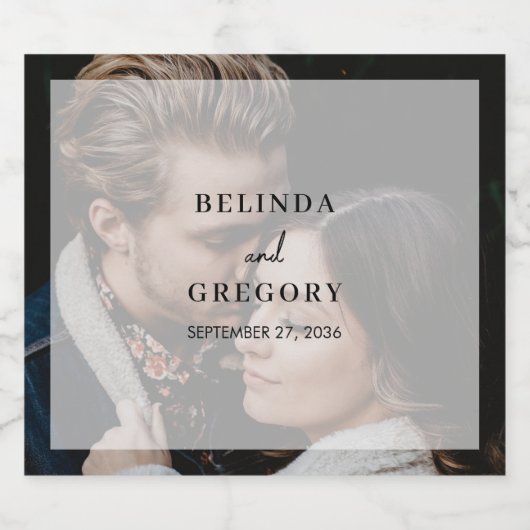 Eenvoudige elegante foto overlay script bruiloft g sparkling wijnetiket (Enkel label)