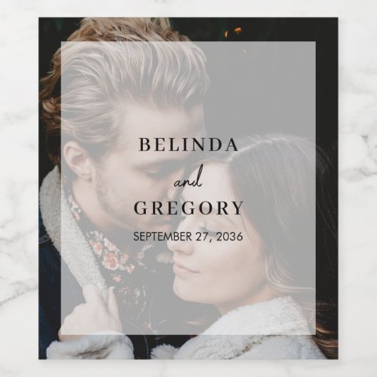 Eenvoudige elegante foto overlay script bruiloft g wijn etiket (Enkel label)