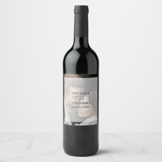 Eenvoudige elegante foto overlay script bruiloft g wijn etiket (Voorkant)