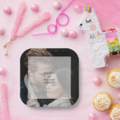 Eenvoudige elegante foto overlay script bruiloft papieren bordje (Feest)