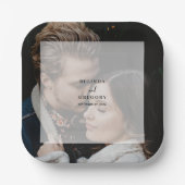 Eenvoudige elegante foto overlay script bruiloft papieren bordje (Voorkant)