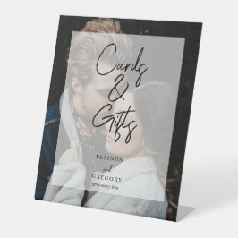 Eenvoudige elegante foto overlay trouwkaarten & ge reclamebord met voetstuk