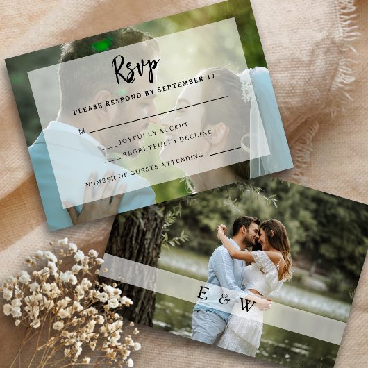 Eenvoudige Elegante Foto Overlay Wedding RSVP kaar