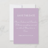 Eenvoudige elegante foto Paarse Lila tekst bruilof Save The Date (Achterkant)