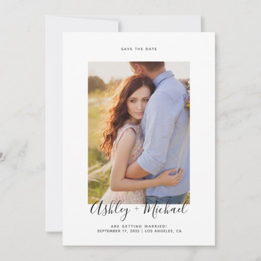 Eenvoudige Elegante Foto QR Code Bruiloft Save The Date (Voorkant)