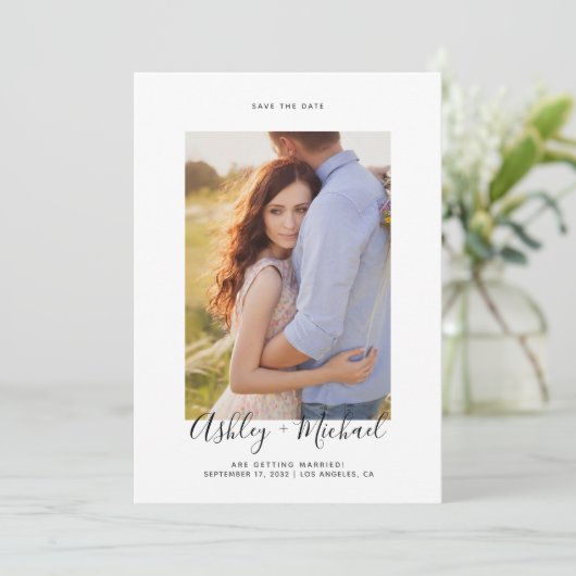 Eenvoudige Elegante Foto QR Code Bruiloft Save The Date (Staand voorkant)