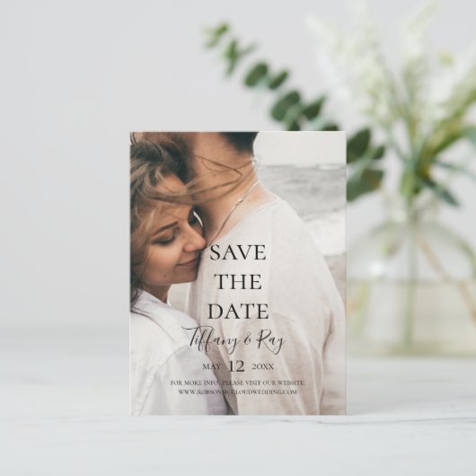 Eenvoudige Elegante Foto Save The Date Postkaart Uitnodiging Briefkaart (Staand voorkant)