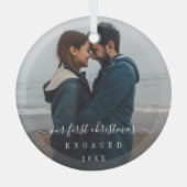 Eenvoudige elegante foto van ons eerste kerstfeest glas ornament (Voorkant)