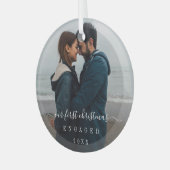 Eenvoudige elegante foto van ons eerste kerstfeest glas ornament (Voorkant links)