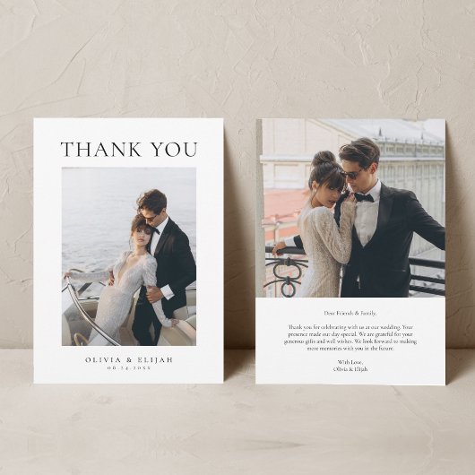 Eenvoudige Elegante Foto W Nota Bruiloft Bedankkaart