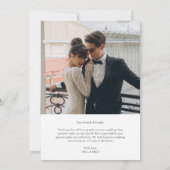 Eenvoudige Elegante Foto W Nota Bruiloft Bedankkaart (Achterkant)