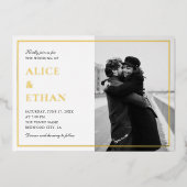 Eenvoudige Elegante Foto Zomer Bruiloft Wit Folie Uitnodiging (Voorkant)