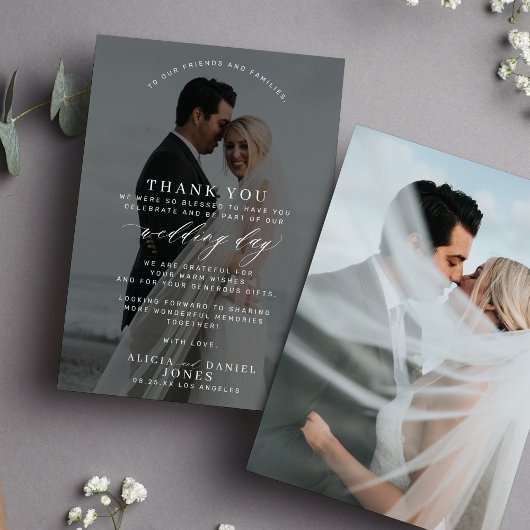 Eenvoudige elegante foto zwart-wit bruiloft bedankkaart