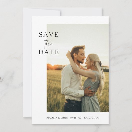 Eenvoudige Elegante Fotobruiloft Bewaar de Datum U Kaart (Voorkant)