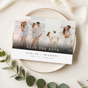 Eenvoudige Elegante Fotocollage Trouw Save The Dat Kaart