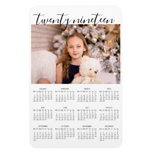 Eenvoudige elegante fotomagneet met kalender 2019 magneet (Verticaal)