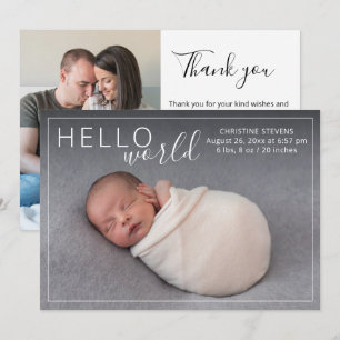 Eenvoudige Elegante Geboorteaankondiging met 2 fot Feestdagenkaart