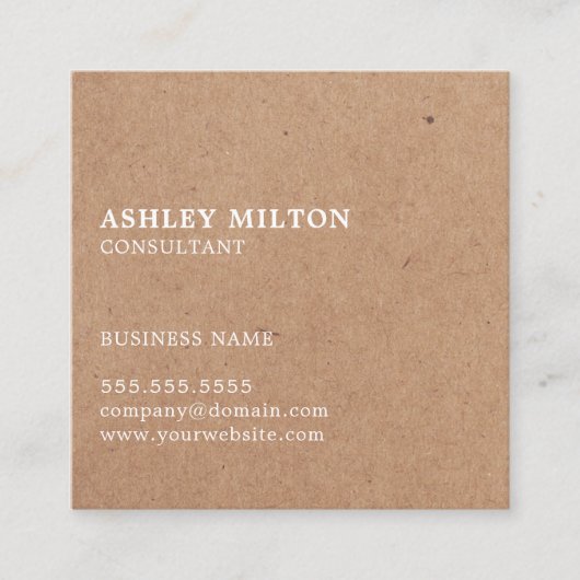 Eenvoudige Elegante GEDRUKTE Kraftpapier-Document  Vierkante Visitekaartje (Voorkant)